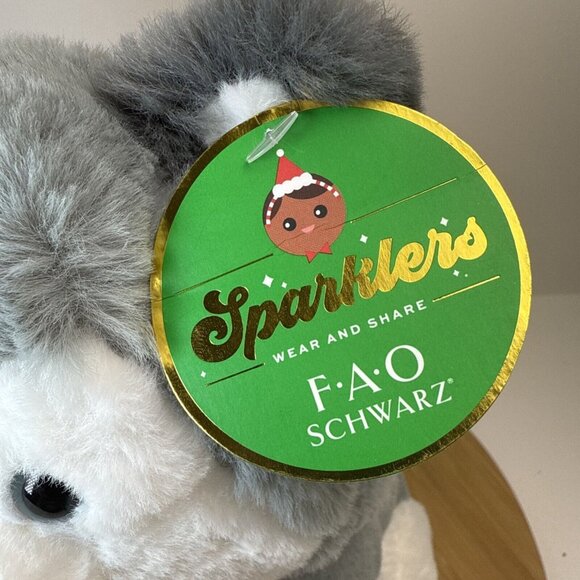 Fao Schwarz Husky 12" Stuffed Animal Plush Christmas Red Bow NEW - Picture 5 of 8